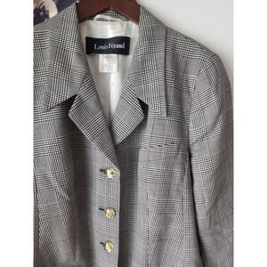 LOUIS FERAUD Houndstooth Vintage Blazer Coat Jacket Black‎ White Size 12 US
